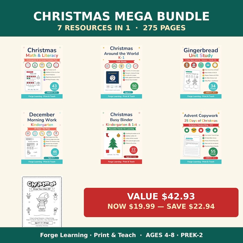 Christmas Worksheets Bundle Kindergarten | Christmas Mega Bundle, Morning Work, Unit Study, Busy Binder, Homeschool Printable image 1