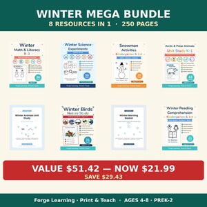 Winter Worksheets Bundle Kindergarten | Winter Mega Bundle, Winter Science, Unit Studies, Morning Basket, Homeschool Printable image 1