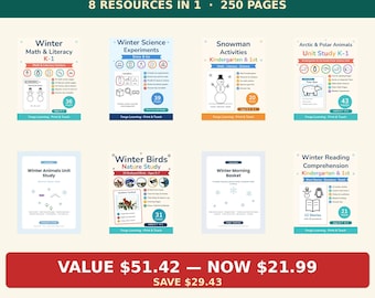 Winter Worksheets Bundle Kindergarten | Winter Mega Bundle, Winter Science, Unit Studies, Morning Basket, Homeschool Printable