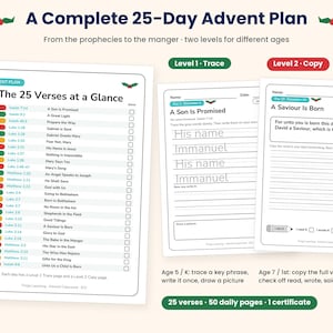 Preview page from the Advent Copywork printable showing a Christmas Scripture verse for children to trace and copy