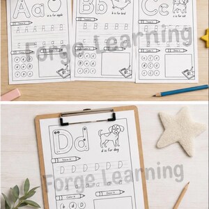 Overview of pages included in the alphabet worksheets