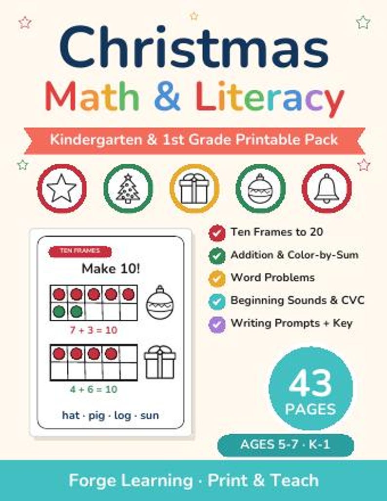 Christmas Worksheets Bundle Kindergarten | Christmas Mega Bundle, Morning Work, Unit Study, Busy Binder, Homeschool Printable image 2