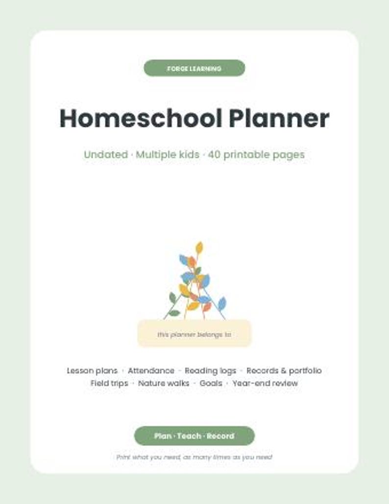 Homeschool Planner Bundle | Homeschool Starter Kit, Record Keeping Spreadsheet, Calendar Time Binder, Attendance Tracker Printable image 2
