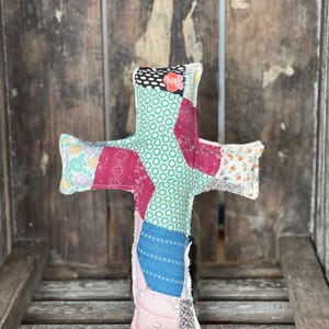 Vintage Quilt Cross Pillow, Repurposed Antique Quilt, Farmhouse, Cottagecore Decor