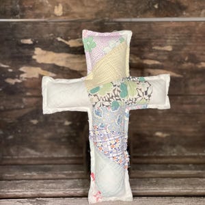 Vintage Quilt Cross Pillow, Repurposed Antique Quilt, Farmhouse, Cottagecore Decor