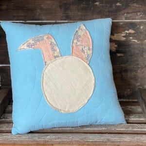 Vintage Quilt Easter Bunny Pillow, Repurposed Antique Quilt, Farmhouse, Spring, Cottagecore Decor