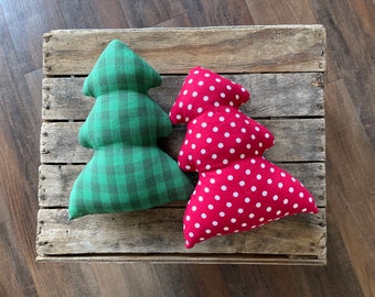 Set of 2 Red Polka Dot and Green Check Holiday Christmas Trees