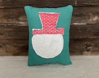 Vintage Quilt Snowman Pillow, Repurposed Antique Quilt, Farmhouse, Christmas Winter Decor