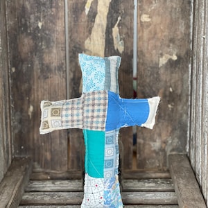 Vintage Quilt Cross Pillow, Repurposed Antique Quilt, Farmhouse, Cottagecore Decor