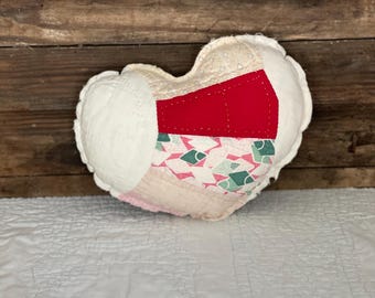 Vintage Quilt Heart Pillow Antique Repurposed Valentine Decoration