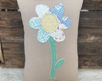 Repurposed Vintage Quilt Flower Pillow Spring Cottagecore