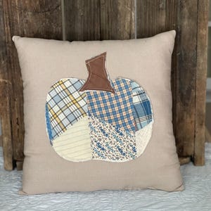 Vintage Quilt Pumpkin Pillow, Repurposed Antique Quilt, Fall Farmhouse Cottage Decor