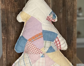 Tall Quilt Christmas Tree Pillow, Repurposed Antique Quilt, Farmhouse, Christmas Winter Decor