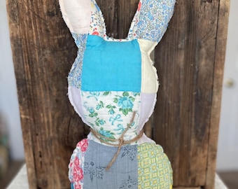 Vintage Quilt Easter Bunny Pillow, Repurposed Antique Quilt, Farmhouse, Cottagecore