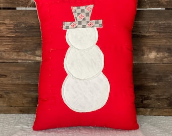 Vintage Quilt Snowman Pillow, Repurposed Antique Quilt, Farmhouse, Christmas Winter Decor