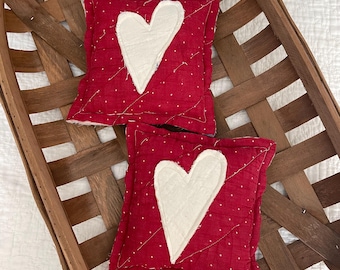 Set of 2 Quilt Heart Pillows Valentine Tucks