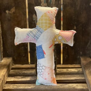 Vintage Quilt Cross Pillow, Repurposed Antique Quilt, Farmhouse, Cottagecore Decor