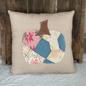 Vintage Quilt Pumpkin Pillow, Repurposed Antique Quilt, Fall Farmhouse Cottage Decor