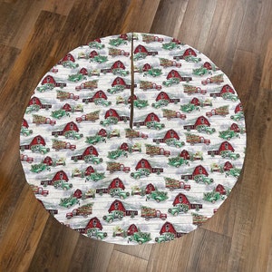 Farmhouse Red Truck and Barn  40 inch Christmas Holiday Farm Tree Skirt