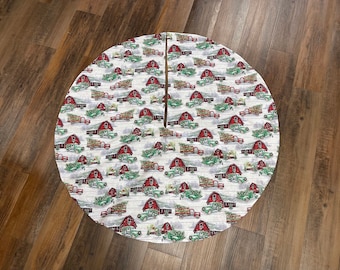 Farmhouse Red Truck and Barn  40 inch Christmas Holiday Farm Tree Skirt