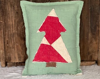 Vintage Quilt Christmas Tree Holiday Pillow