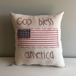 Handmade "God bless america"primitive americana patriotic stuffed pillow