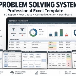 8D Problem Solving Excel Template, Root Cause Analysis, Corrective Action Tracker (Digital Download)