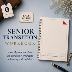 May include: A spiral-bound Senior Transition Workbook with a cream cover, featuring the text L&L Archive Series Vol 01. The workbook is accompanied by a tag labelled Legacy & Ledger, an Easy To Use sign, a fountain pen, and a brass key.