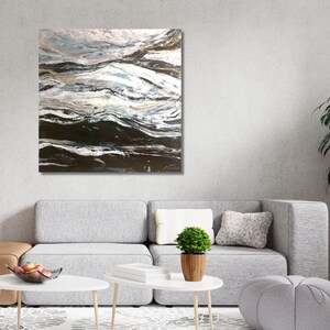 Original acrylic painting Whispers of Gold 100 x 100 cm black white 3D stretcher frame painting picture abstract modern marble marble look acrylic painting image 3