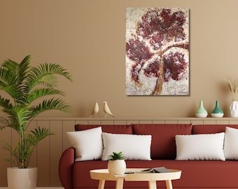 Peinture « Amaryllis » 50 x 70 cm sur châssis 3D structure de peinture tableau œuvre d'art fleur originale fleur rouge foncé