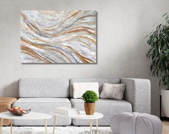 Original Acrylmalerei "Liquid Sky" 70x100 cm beige gold grau weiß 3D-Keilrahmen Gemälde Bild abstrakt modern Marmor Marmoroptik Acrylgemälde