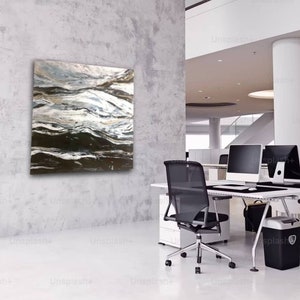 Original acrylic painting Whispers of Gold 100 x 100 cm black white 3D stretcher frame painting picture abstract modern marble marble look acrylic painting image 2