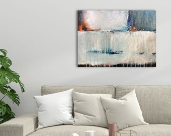 Original acrylic painting structure "Fragment" 60 x 80 cm 3D stretcher frame painting picture abstract modern beige turquoise unique acrylic painting