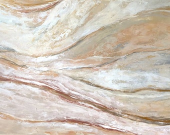 Peinture acrylique originale « Soft Sands » 90 x 130 cm beige or gris blanc châssis peinture image abstraite moderne marbre aspect marbre peinture acrylique