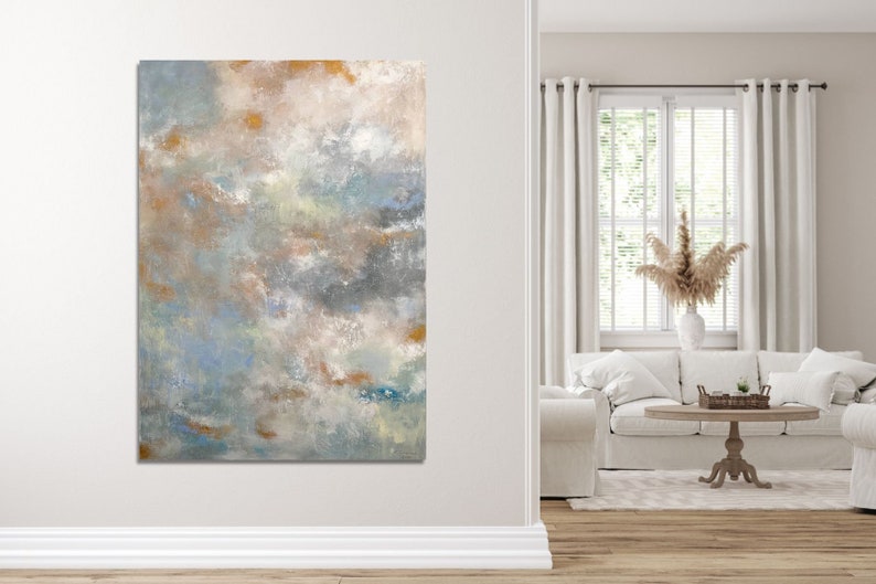 Original acrylic painting Free Fall 90 x 130 cm sky clouds painting picture abstract modern gold blue acrylic painting image 2