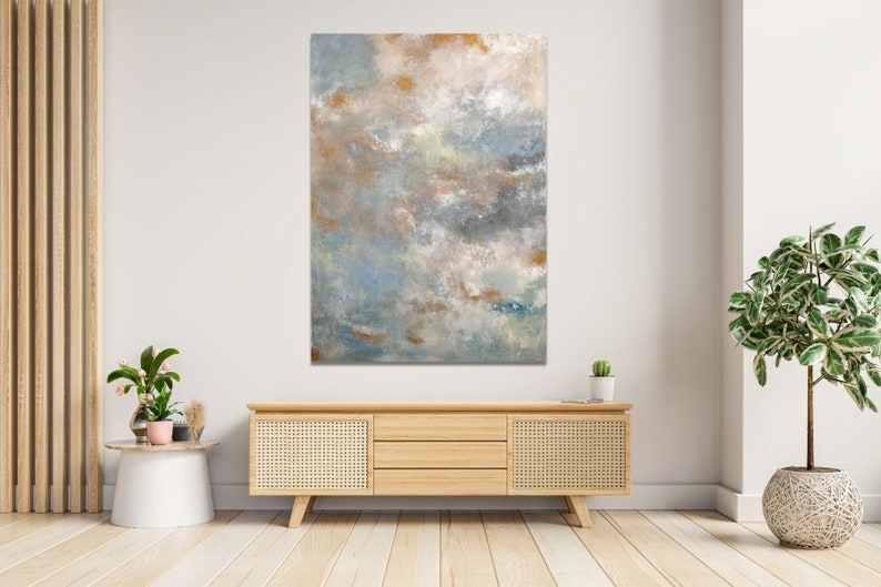 Original acrylic painting Free Fall 90 x 130 cm sky clouds painting picture abstract modern gold blue acrylic painting image 6