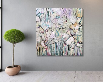 Painting "Sense of Summer" abstract painting structure picture art 100 x 100 cm XL putty mint pastel colors artwork original