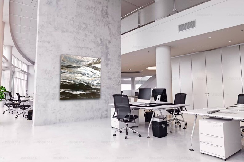 Original acrylic painting Whispers of Gold 100 x 100 cm black white 3D stretcher frame painting picture abstract modern marble marble look acrylic painting image 2