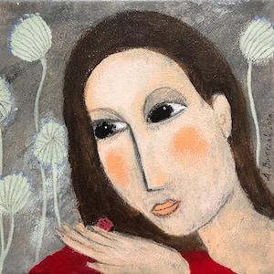 Moment of happiness - 20 x 20 cm acrylic painting on canvas stretcher frame woman painting art painting original ladybug happiness