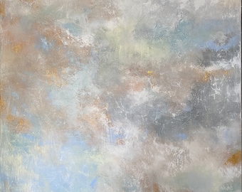 Peinture acrylique originale « Free Fall » 90 x 130 cm ciel nuages peinture image abstraite moderne or bleu peinture acrylique