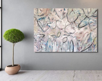 90 x 130 cm XL painting "Love Garden" original acrylic painting stretcher frame painting picture abstract pastel flowers floral flower picture flowers