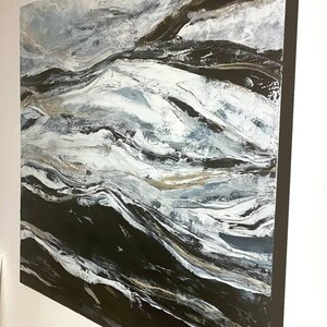 Original acrylic painting Whispers of Gold 100 x 100 cm black white 3D stretcher frame painting picture abstract modern marble marble look acrylic painting image 8