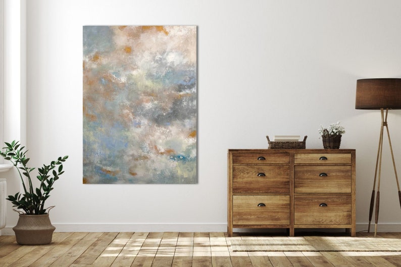 Original acrylic painting Free Fall 90 x 130 cm sky clouds painting picture abstract modern gold blue acrylic painting image 5