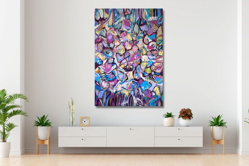 90 x 130 cm XL painting Almeria original acrylic painting stretcher frame painting picture abstract colorful flowers floral flower picture flowers image 2