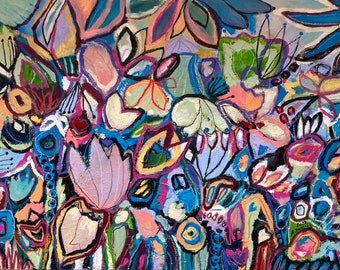 130 x 90 cm XL tableau « Barcelone » peinture acrylique originale cadre de peinture tableau abstrait fleurs colorées fleurs florales image fleurs