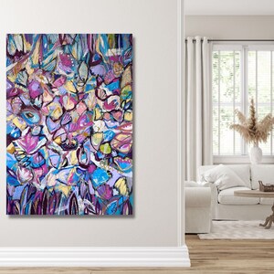 90 x 130 cm XL painting Almeria original acrylic painting stretcher frame painting picture abstract colorful flowers floral flower picture flowers image 3
