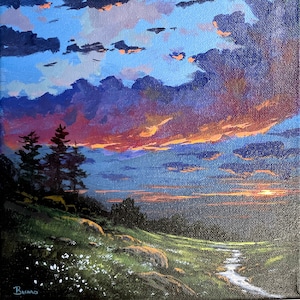 Douglas &quot;Bumo&quot; Johnpeer - &quot;Creek Sunset&quot;. Original Oil Painting on Stretched Canvas, Signed LL, Dimensions: 8&quot; x !0&quot;H.
