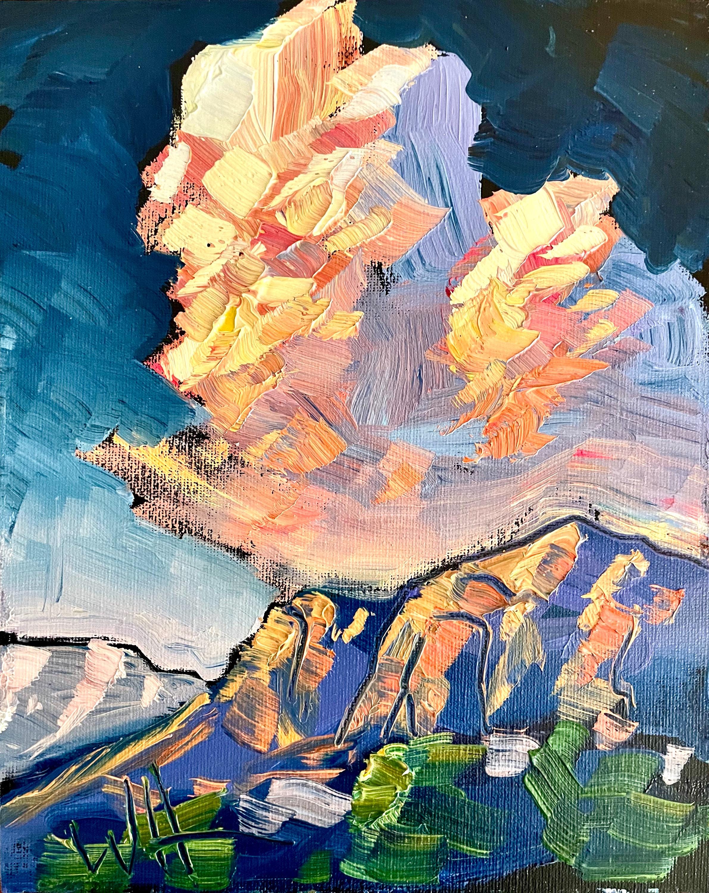 William Hawkins - Clouds and Mountain, Western Art Painting, Original Oil on Canvas Board, 8 x 10 x 1/4", Acrylic Oil Paint, w/Artist's COA