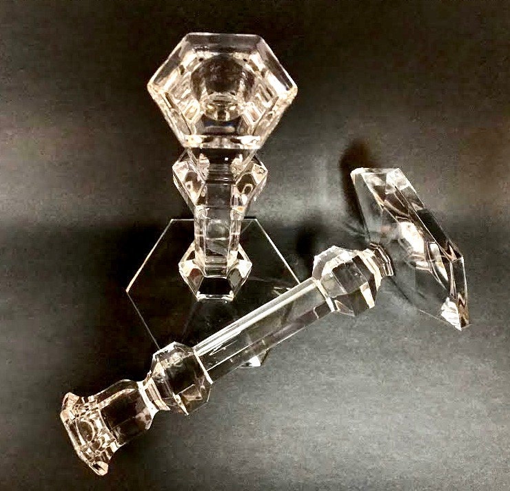 Val St. Lambert - Belgium Crystal Candlesticks , Weighted