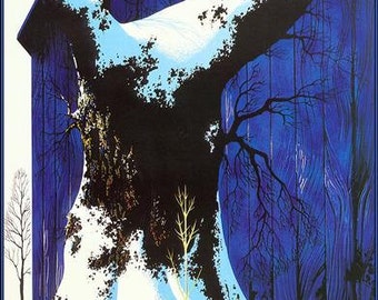 Eyvind Earle - (1916-2000) 'blue Barn and Snow.' Pencil Signed